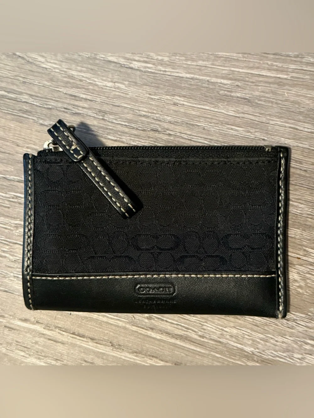 Coach Signature Black ID Case Coin Purse Leather Wallet